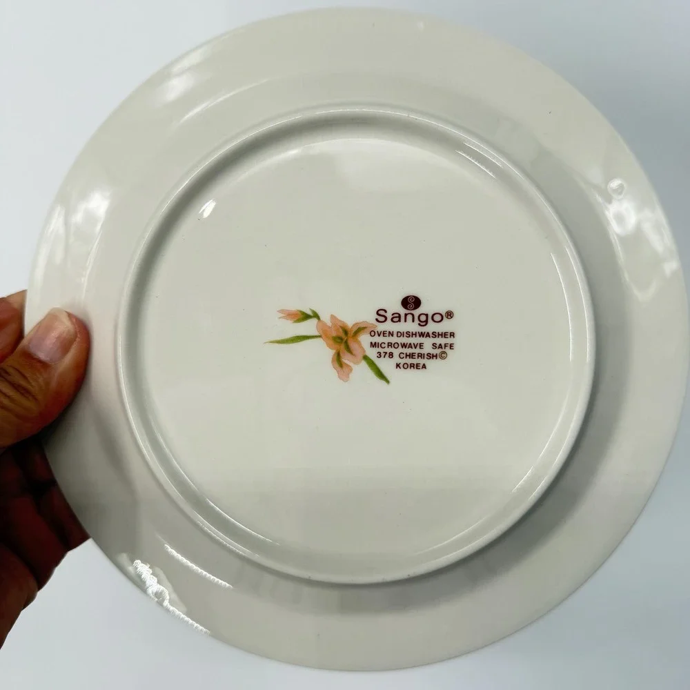 Sango Cherish 378 Salad Plates Set Of 6 Korea Vintage 1980s Pink Peach Iris